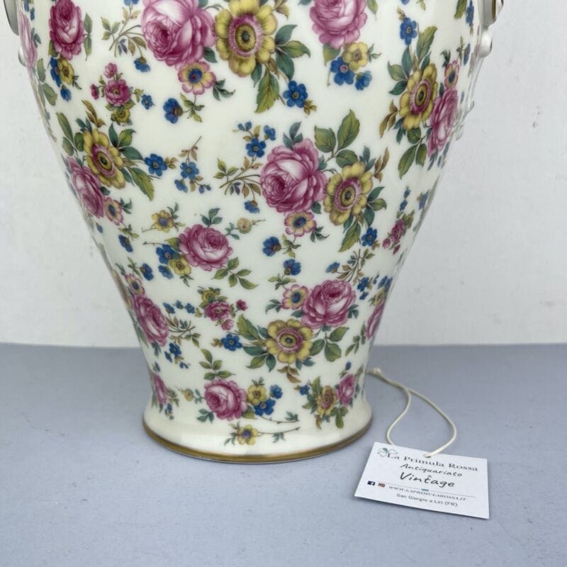 Potiche d'epoca in porcellana Bavaria Grande Vaso vintage decoro con rose e oro Categoria Vasi e Portafiori
