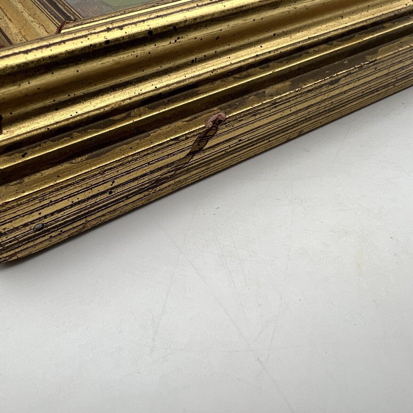 Quadretto antico miniatura ad olio dipinto di fiori cornice in legno dorato Categoria Quadri