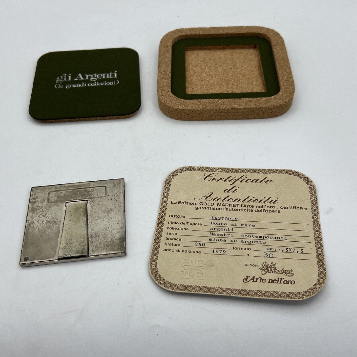 Quadretto in argento 800 Vintage da collezione Pastorin Donna al Mare 1979 Categoria Sheffield & Argento