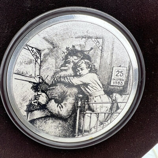 Quadretto Placca in argento 800 incisione su lastra Babbo Natale Wenk 1983 Categoria Quadri