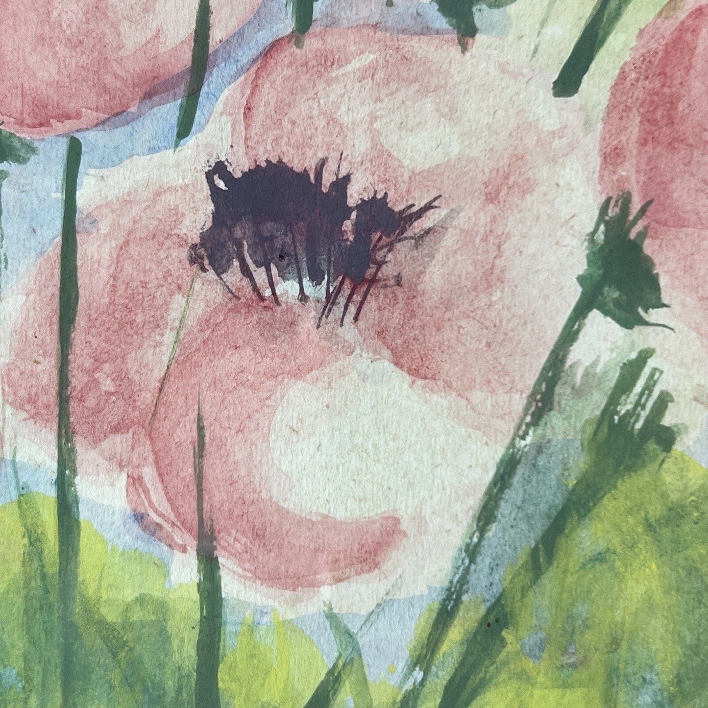Quadro acquerello Dipinto Floreale fiori Campo di Papaveri vintage Firmato Categoria Quadri