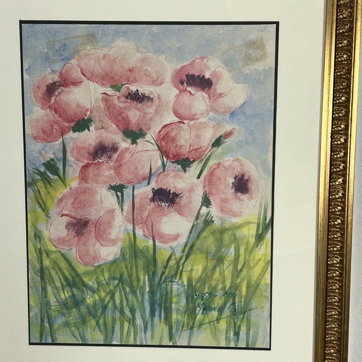 Quadro acquerello Dipinto Floreale fiori Campo di Papaveri vintage Firmato Categoria Quadri