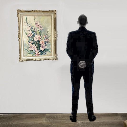 Quadro antico acquerello natura morta fiori Gladioli vintage provenzale shabby Categoria Quadri