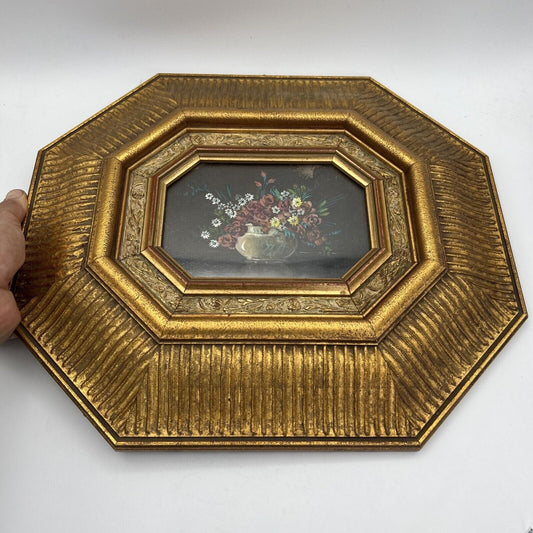 Quadro Antico dipinto a olio con cornice oro in stile barocco Natura morta Fiori Categoria Quadri