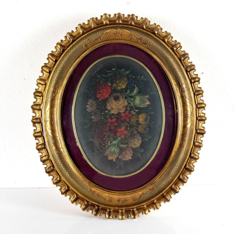 Quadro Antico Dipinto a olio firmato natura morta con fiori cornice fiorentina Categoria Quadri