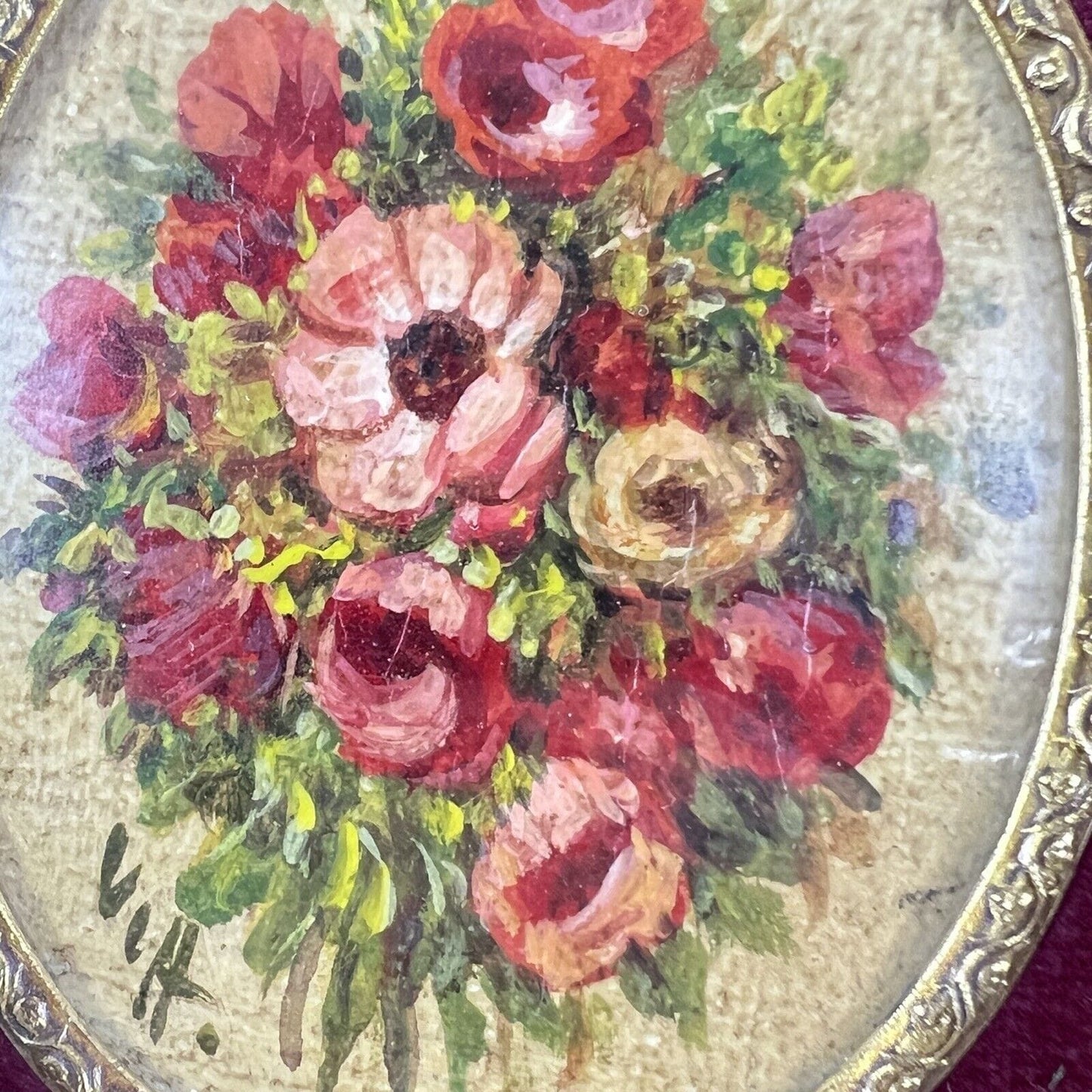 Quadro Antico Dipinto a olio ovale natura morta con fiori cornice fiorentina 04 Categoria Quadri