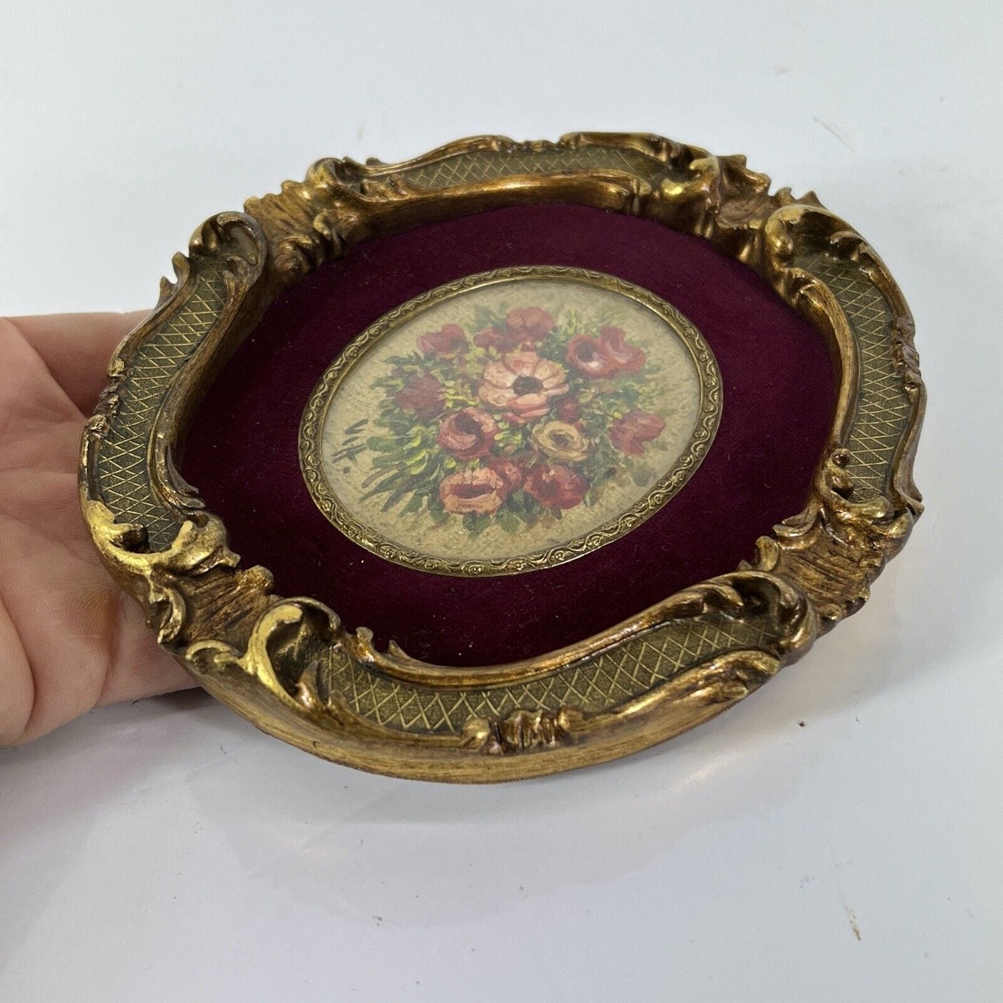Quadro Antico Dipinto a olio ovale natura morta con fiori cornice fiorentina 04 Categoria Quadri