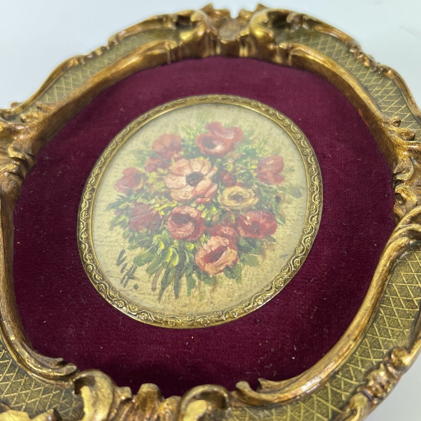 Quadro Antico Dipinto a olio ovale natura morta con fiori cornice fiorentina 04 Categoria Quadri