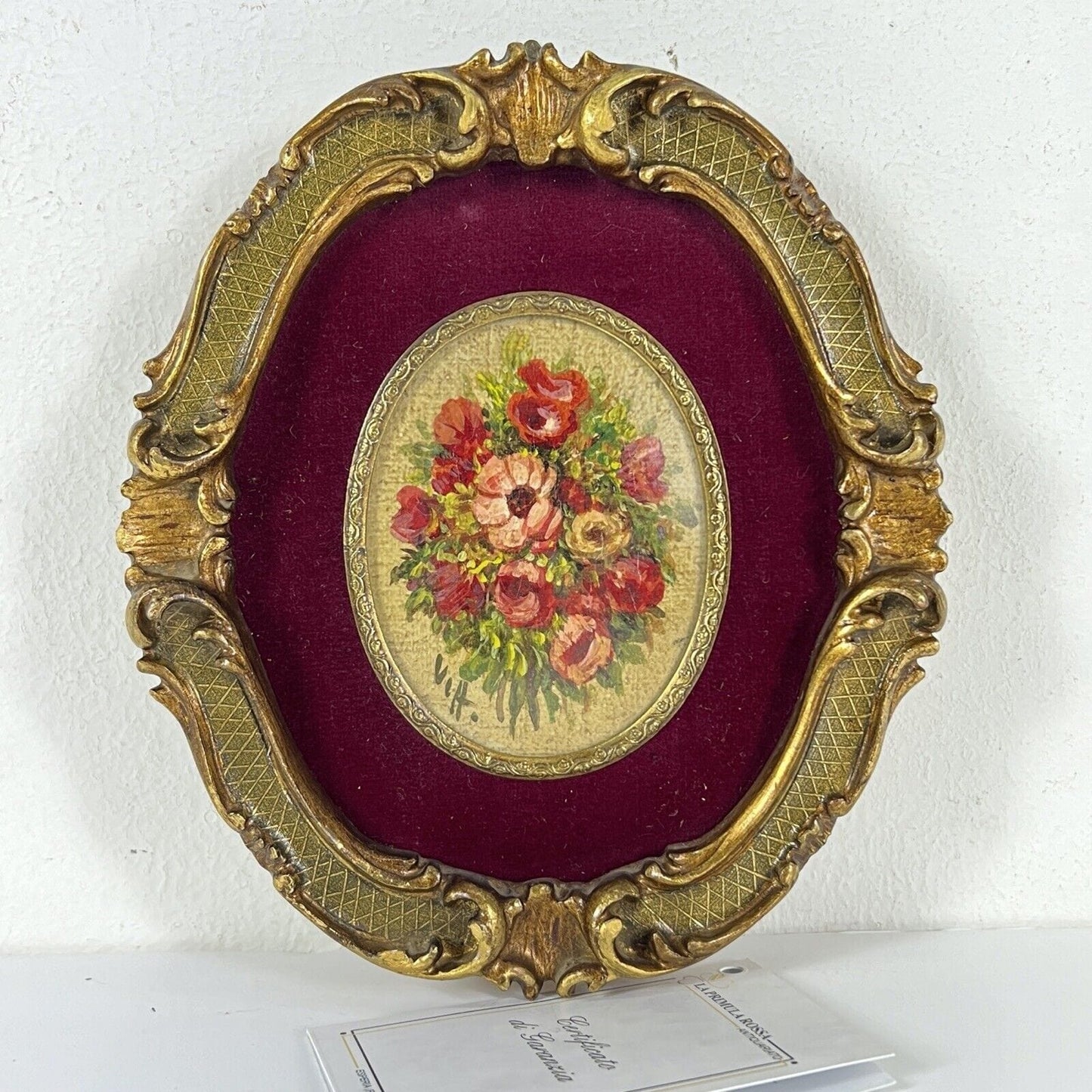 Quadro Antico Dipinto a olio ovale natura morta con fiori cornice fiorentina 04 Categoria Quadri