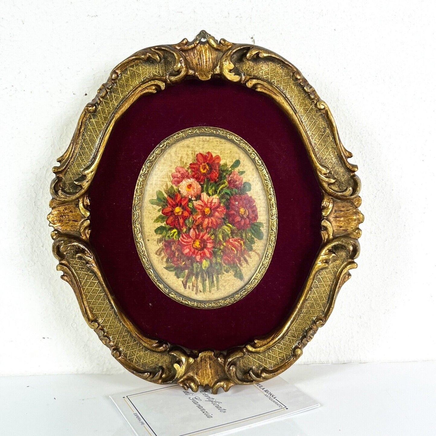 Quadro Antico Dipinto a olio ovale natura morta con fiori cornice fiorentina Categoria  Quadri