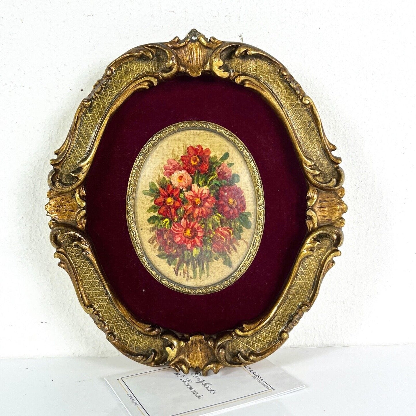 Quadro Antico Dipinto a olio ovale natura morta con fiori cornice fiorentina Categoria Quadri