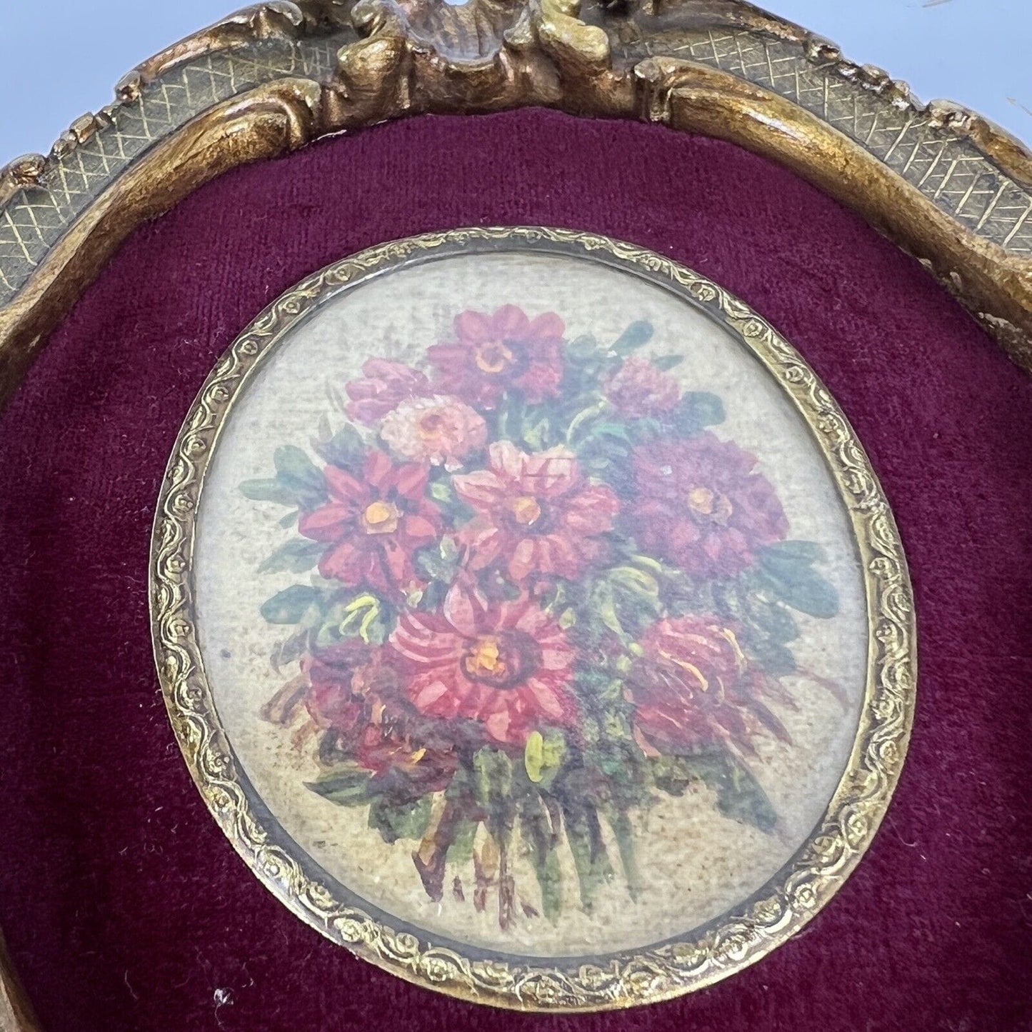 Quadro Antico Dipinto a olio ovale natura morta con fiori cornice fiorentina Categoria Quadri