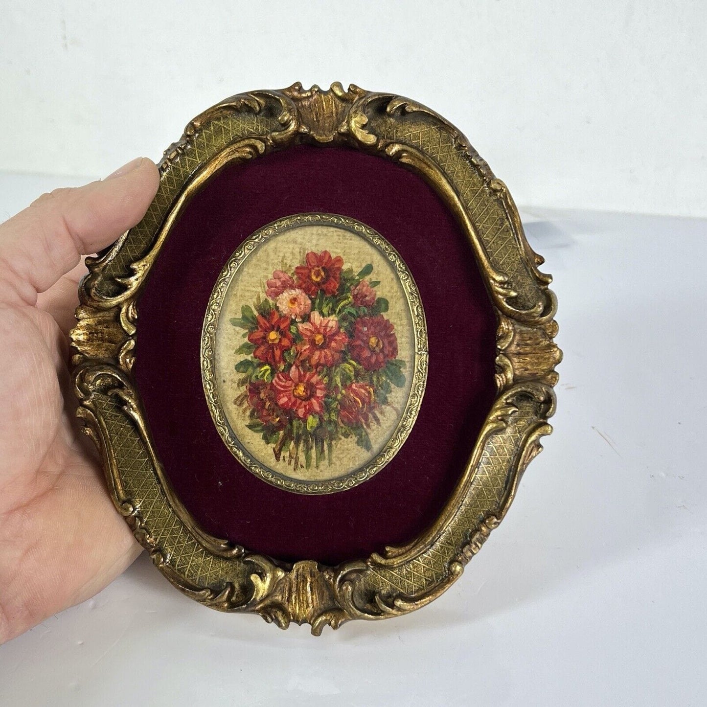 Quadro Antico Dipinto a olio ovale natura morta con fiori cornice fiorentina Categoria Quadri