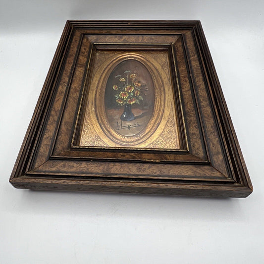 Quadro antico dipinto a olio quadretto con fiori cornice in legno Natura Morta Categoria Quadri