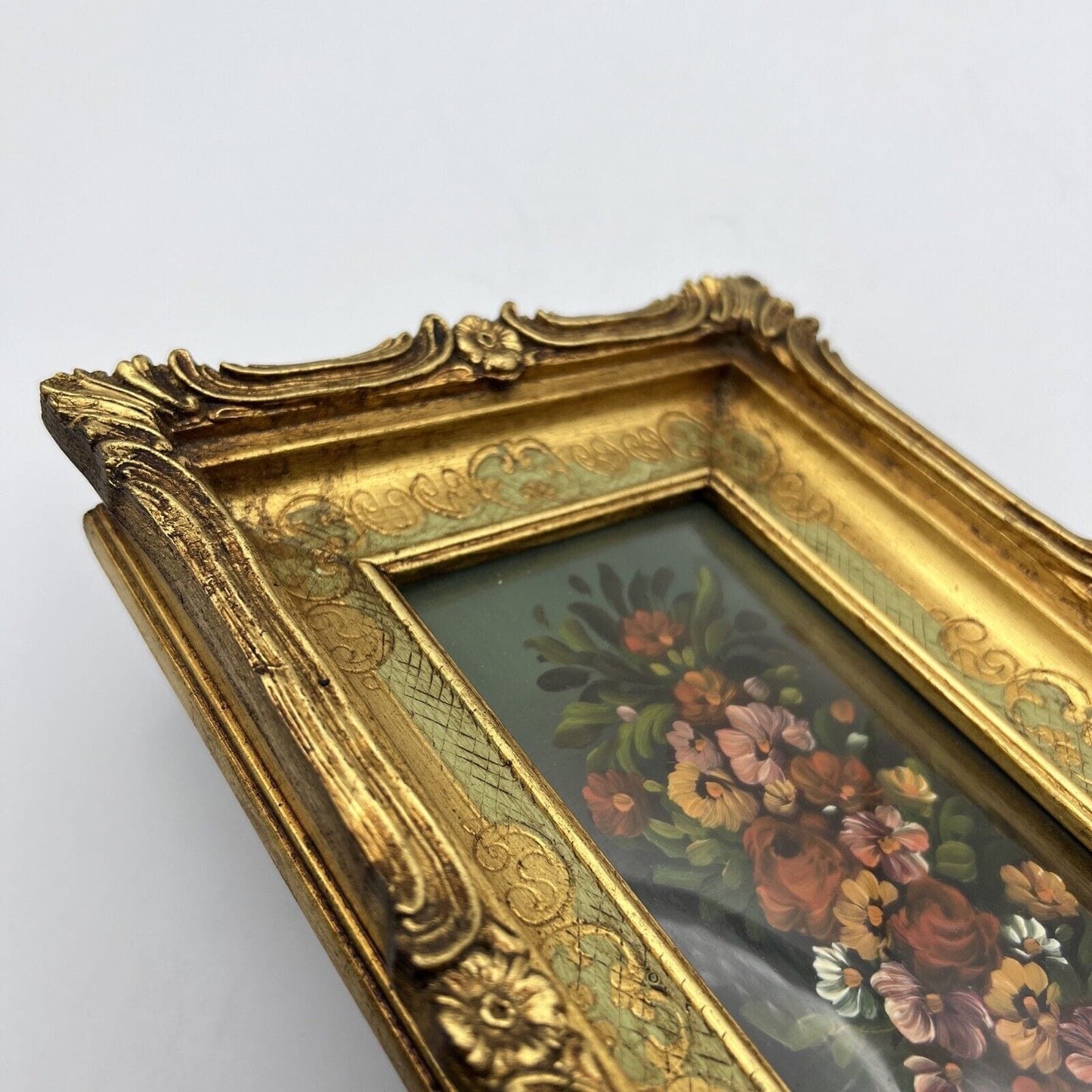 Quadro antico dipinto a olio quadretto con fiori cornice oro stile fiorentino Categoria Quadri