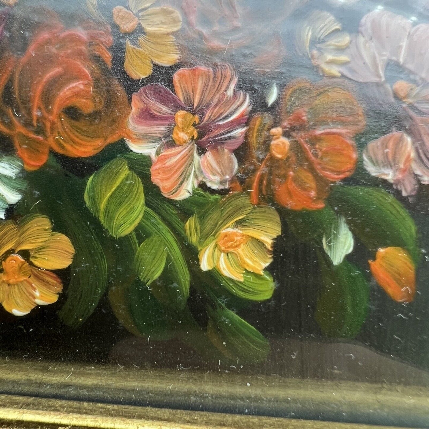 Quadro antico dipinto a olio quadretto con fiori cornice oro stile fiorentino Categoria Quadri