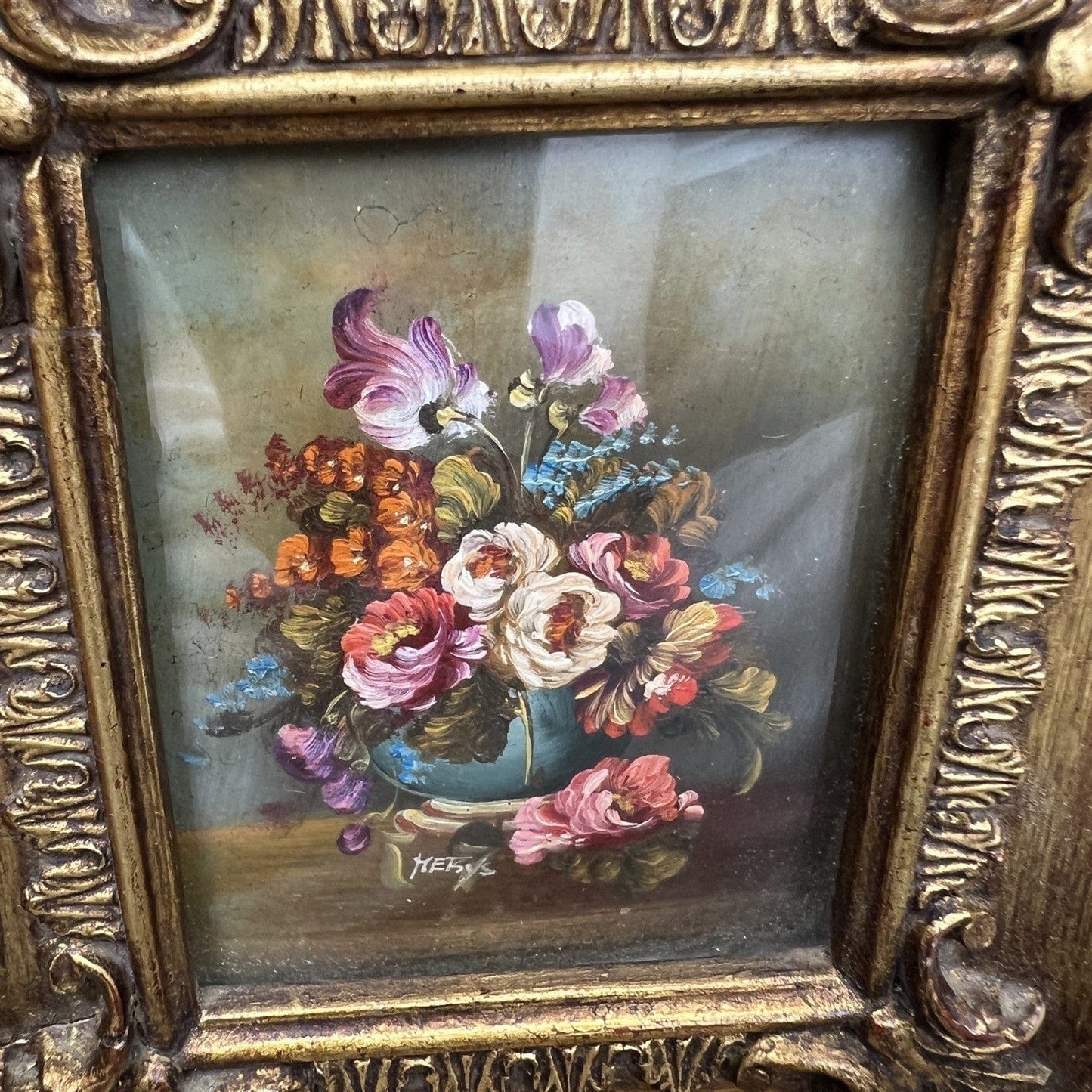 Quadro Antico dipinto a olio su rame Quadretto con cornice oro in stile barocco Categoria Quadri