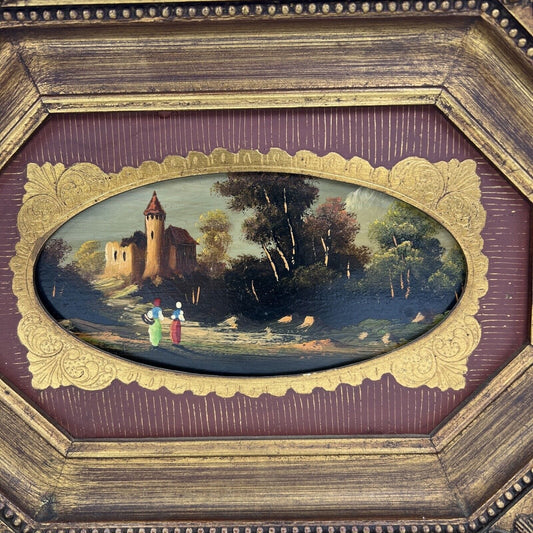 Quadro antico dipinto a olio su rame quadretto cornice oro stile barocco 900 Categoria Quadri