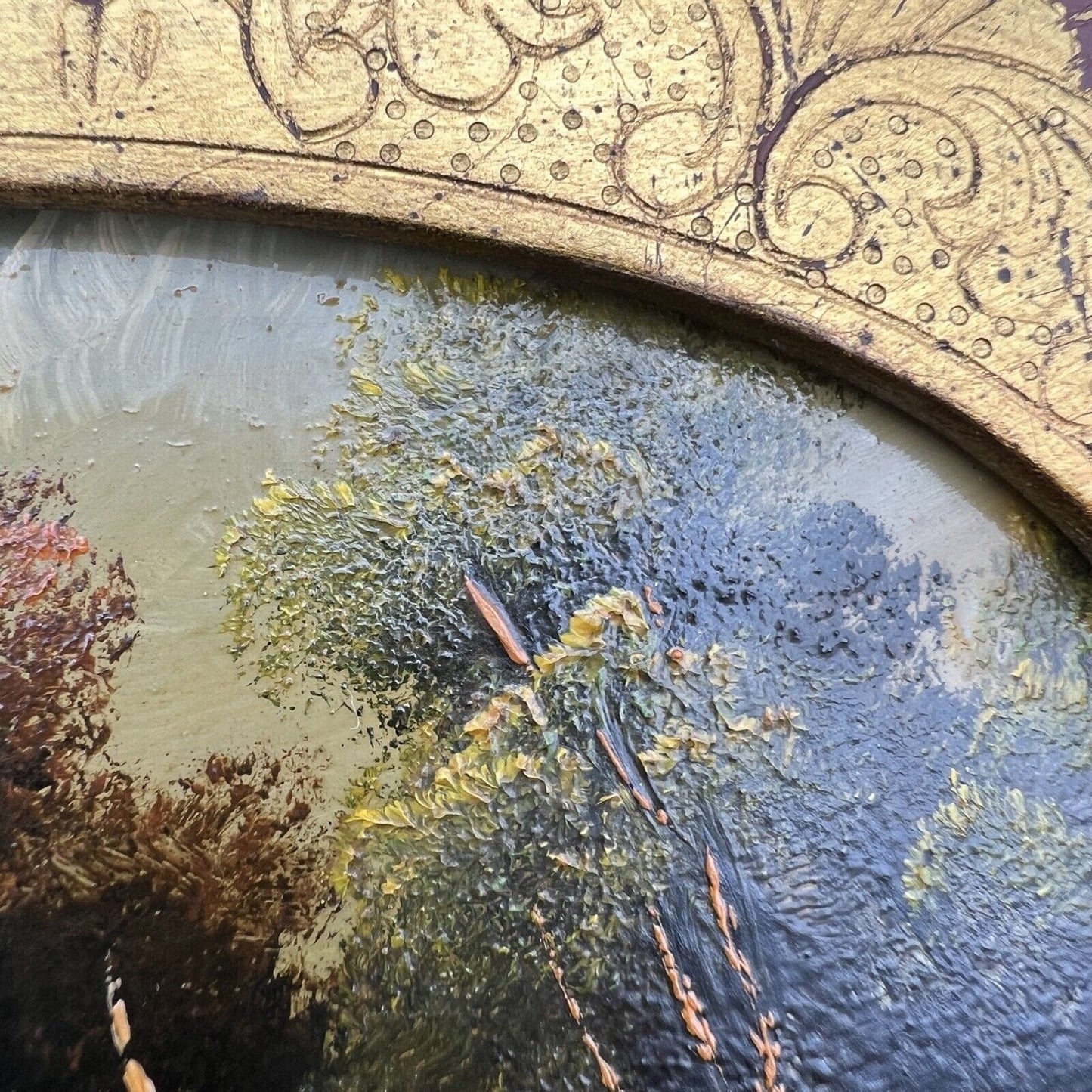 Quadro antico dipinto a olio su rame quadretto cornice oro stile barocco 900 Categoria Quadri