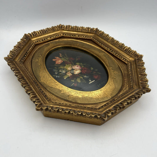 Quadro antico dipinto a olio su rame quadretto fiori cornice oro stile barocco 2 Categoria Quadri