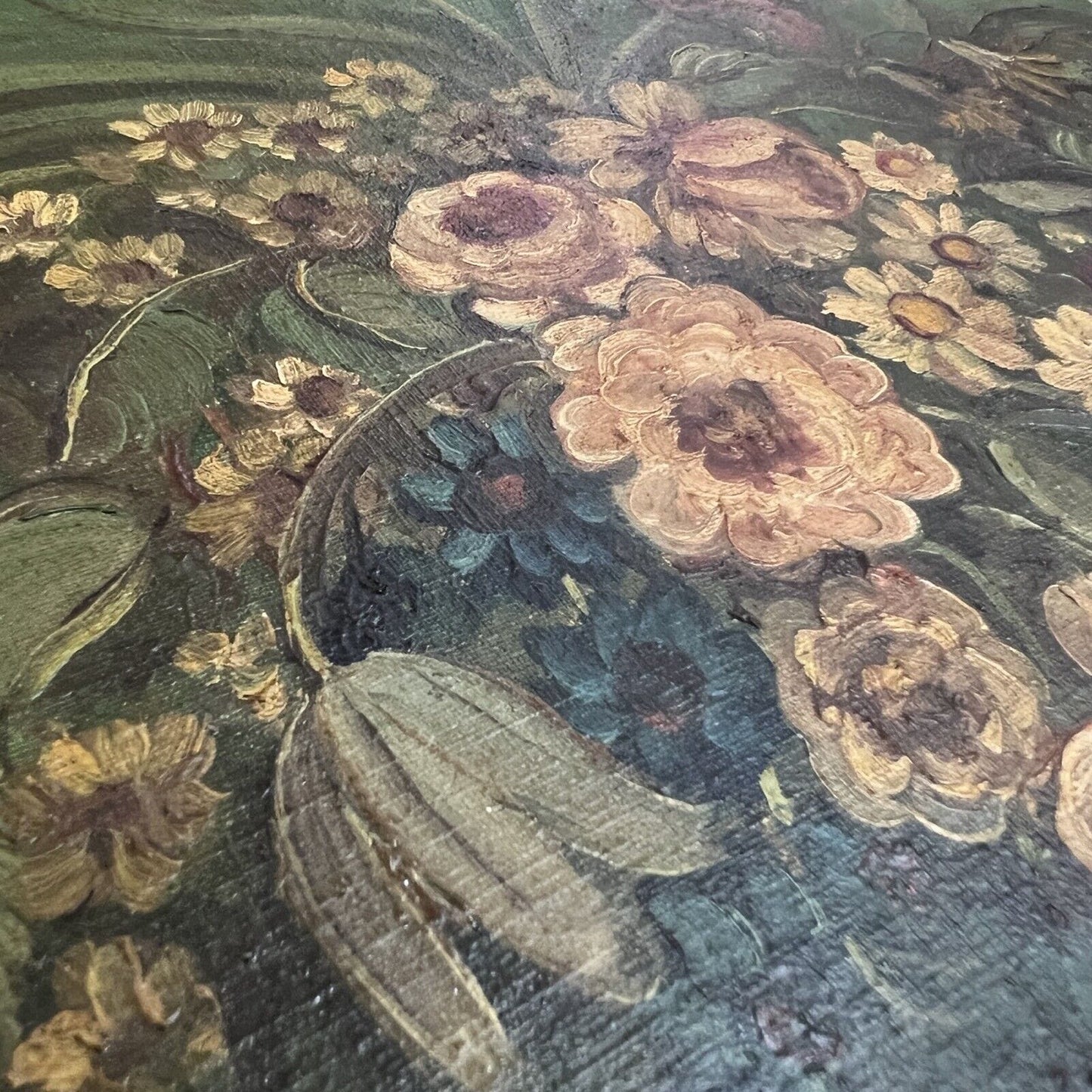 Quadro antico dipinto a olio su tavola natura morta con fiori cornice oro ovale Categoria Quadri