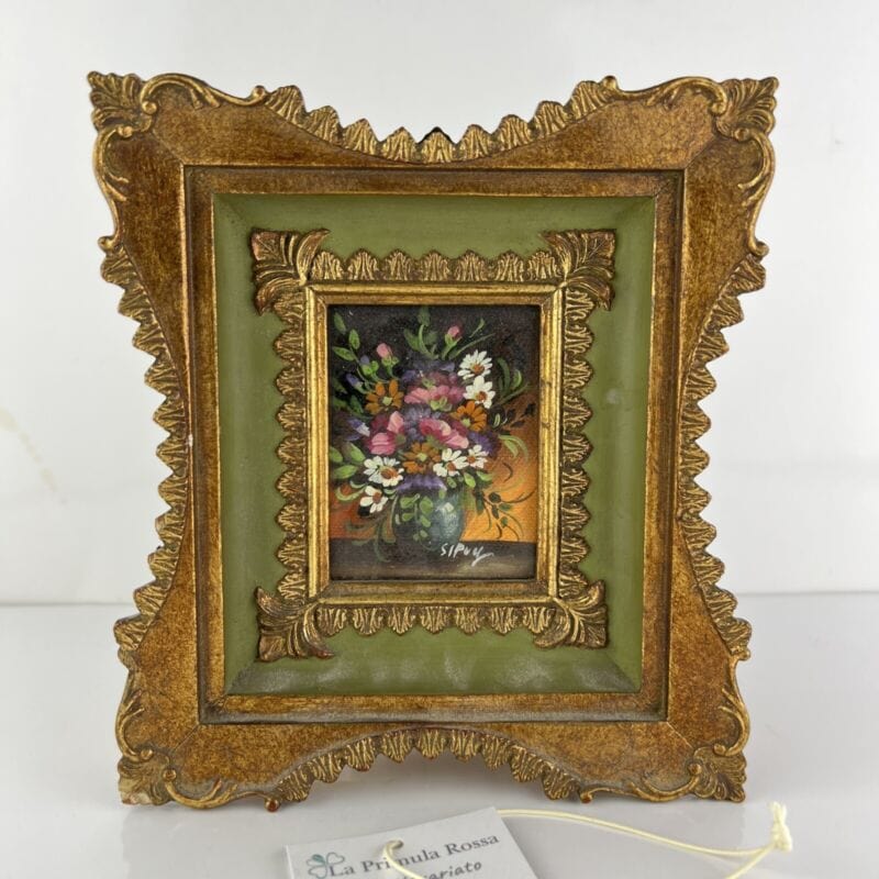 Quadro antico dipinto a olio su tavola quadretto cornice oro stile barocco 900 Categoria Quadri