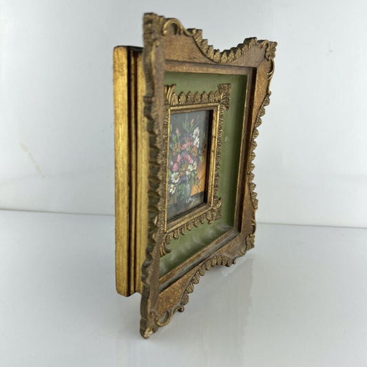 Quadro antico dipinto a olio su tavola quadretto cornice oro stile barocco 900 Categoria Quadri