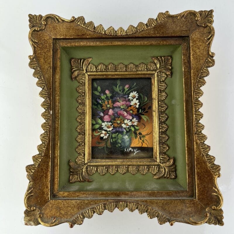 Quadro antico dipinto a olio su tavola quadretto cornice oro stile barocco 900 Categoria Quadri