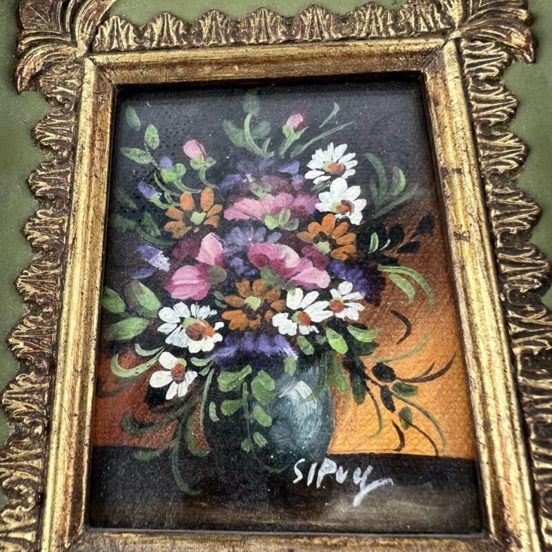Quadro antico dipinto a olio su tavola quadretto cornice oro stile barocco 900 Categoria Quadri