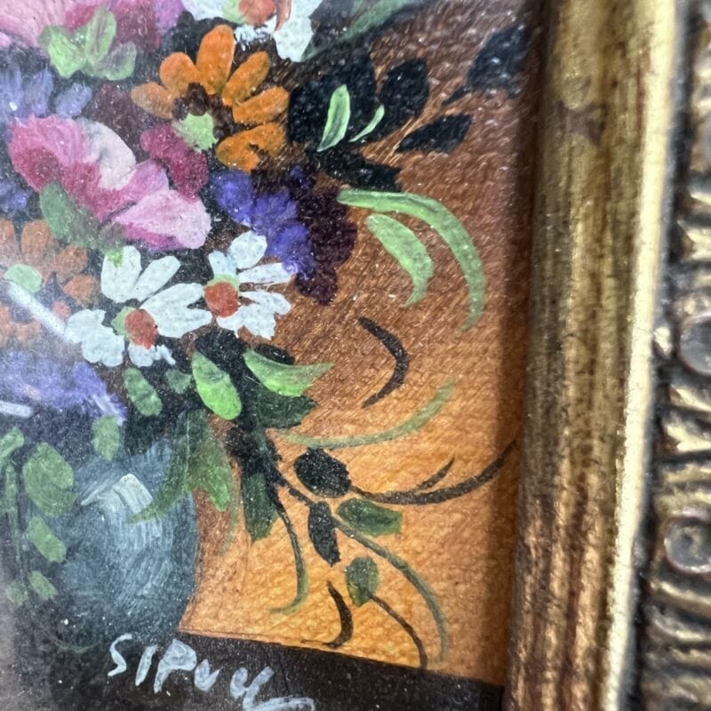 Quadro antico dipinto a olio su tavola quadretto cornice oro stile barocco 900 Categoria Quadri