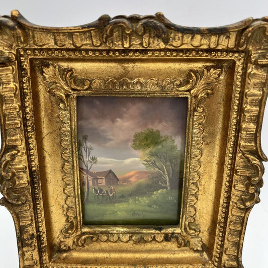 Quadro antico dipinto a olio su tavola quadretto cornice oro stile barocco 900 Categoria Quadri