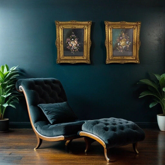 Quadro antico dipinto a olio su tavola quadretto fiori con cornice foglia oro Categoria Quadri