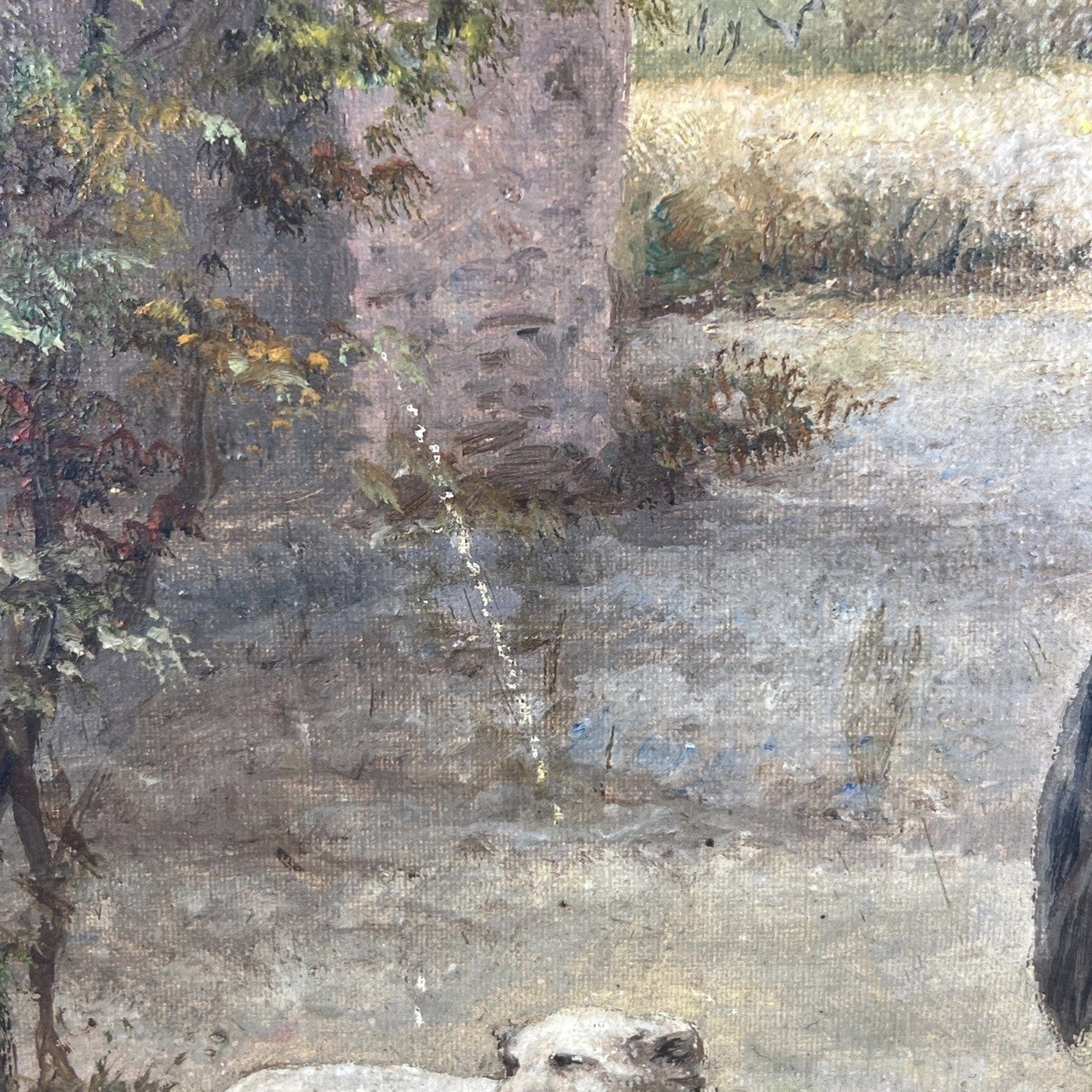 Quadro Antico Dipinto a olio su tela Cavallo Cane Scenario Bucolico Firmato 900 Categoria Quadri
