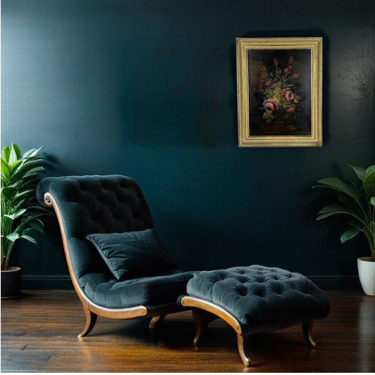 Quadro Antico dipinto a olio su tela quadretto fiori cornice oro natura morta Categoria Quadri