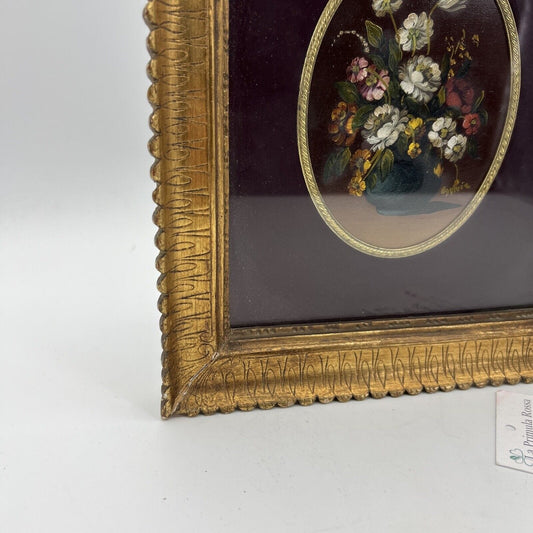 Quadro Antico Dipinto a oliosu tavola firmato natura morta con fiori cornice oro Categoria Quadri
