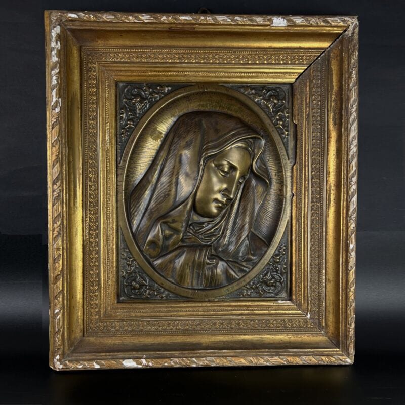 Quadro antico Madonna Addolorata bassorilievo in ottone bronzo con cornice 800 Categoria Quadri