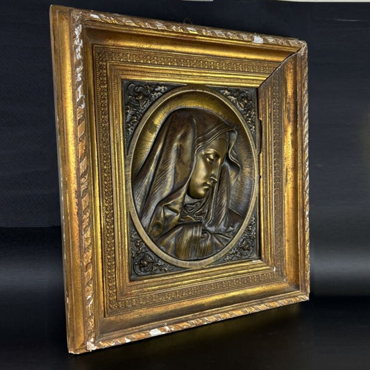 Quadro antico Madonna Addolorata bassorilievo in ottone bronzo con cornice 800 Categoria Quadri