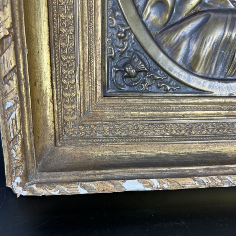 Quadro antico Madonna Addolorata bassorilievo in ottone bronzo con cornice 800 Categoria Quadri