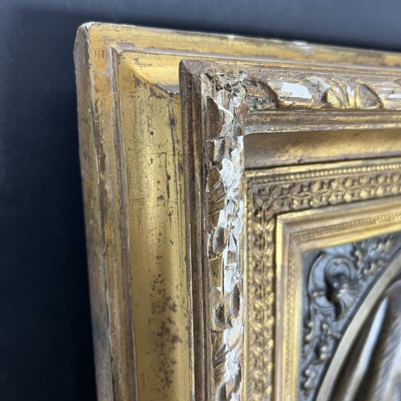 Quadro antico Madonna Addolorata bassorilievo in ottone bronzo con cornice 800 Categoria Quadri