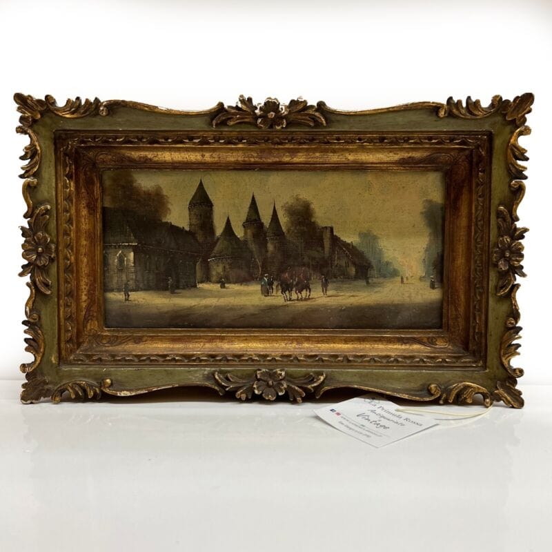 Quadro antico olio su tela 800 dipinto Francese quadretto con cornice in legno Categoria Quadri