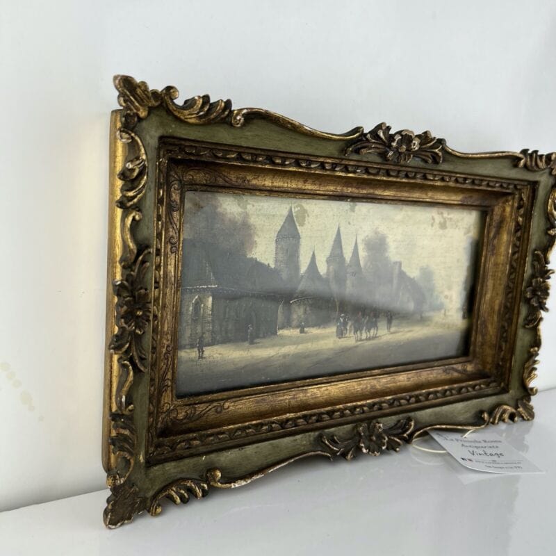 Quadro antico olio su tela 800 dipinto Francese quadretto con cornice in legno Categoria Quadri