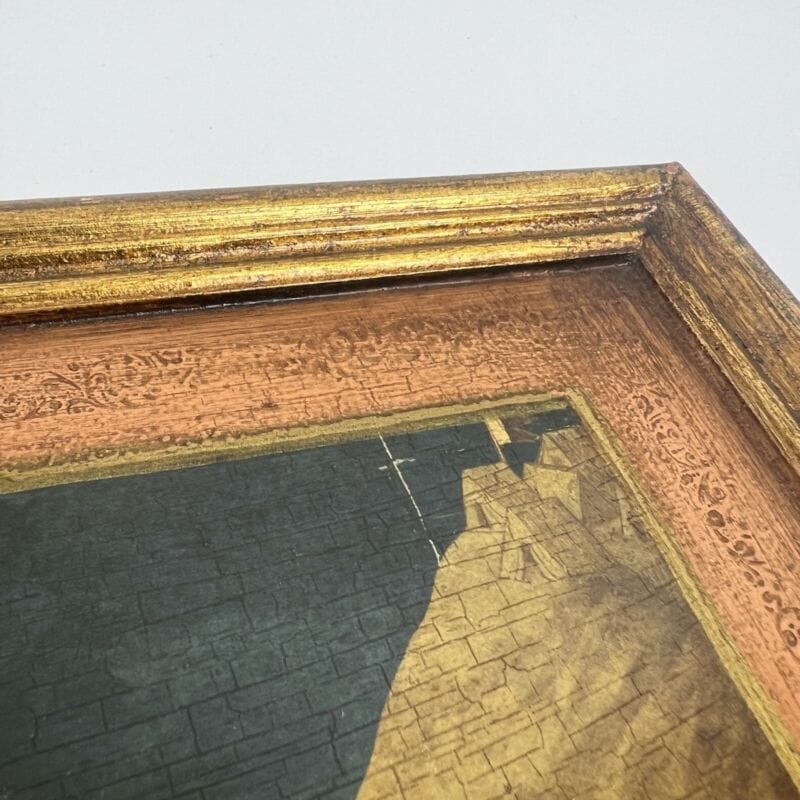 Quadro antico Vintage Litografia su legno dorato Assedio di Montemassi Castello Categoria Quadri