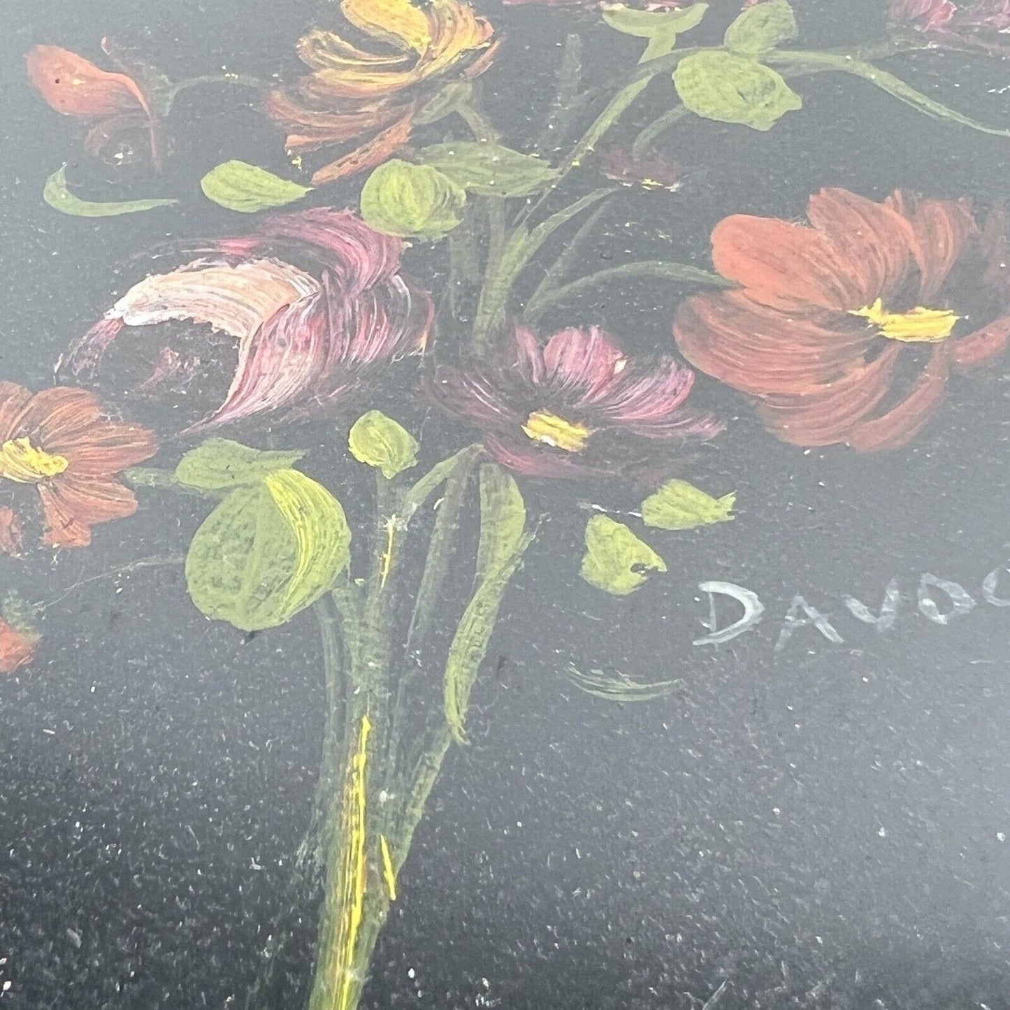 Quadro dipinto a olio firmato quadretto in miniatura ovale oro fiori antico Categoria Quadri