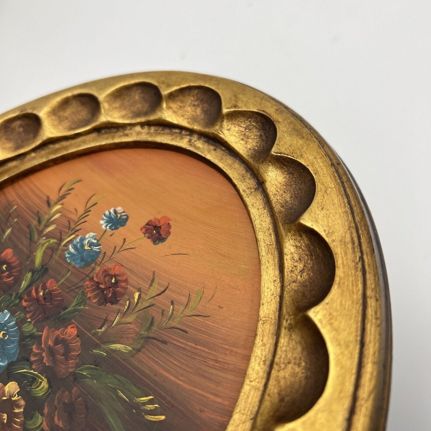 Quadro dipinto a olio firmato quadretto ovale oro fiori antico natura morta Categoria Quadri