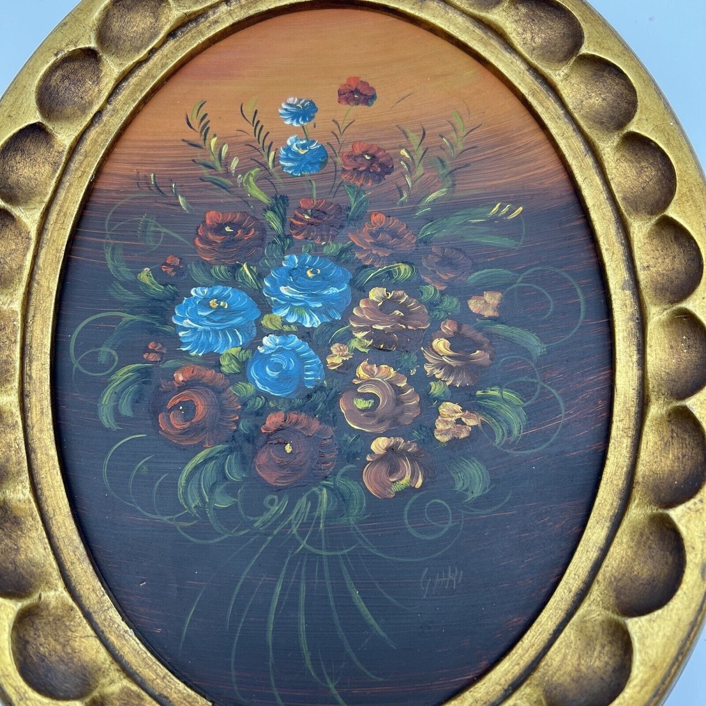 Quadro dipinto a olio firmato quadretto ovale oro fiori antico natura morta Categoria Quadri