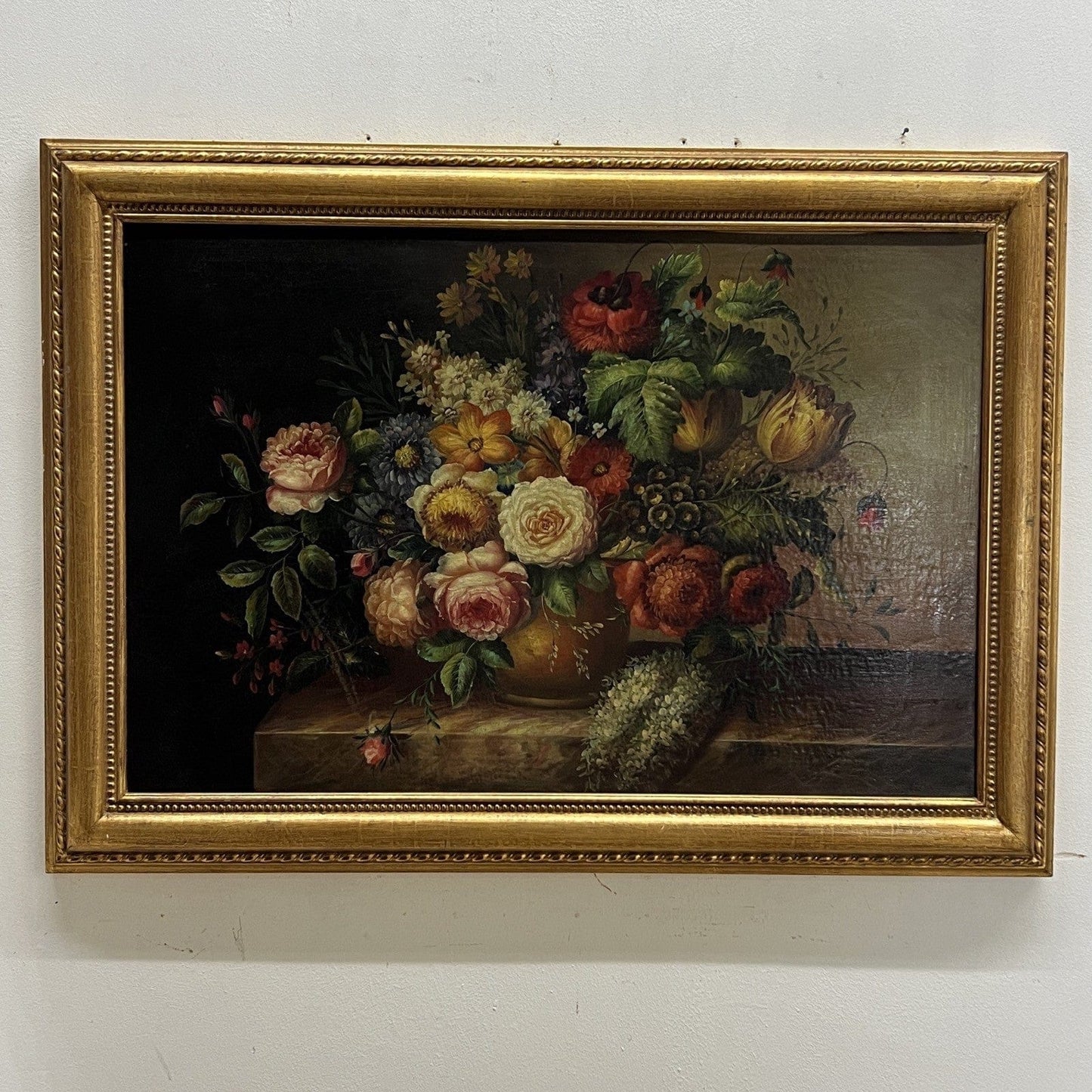 Quadro dipinto a olio su Tela 900 Stile Antico Natura Morta Fiori cornice oro Categoria Quadri