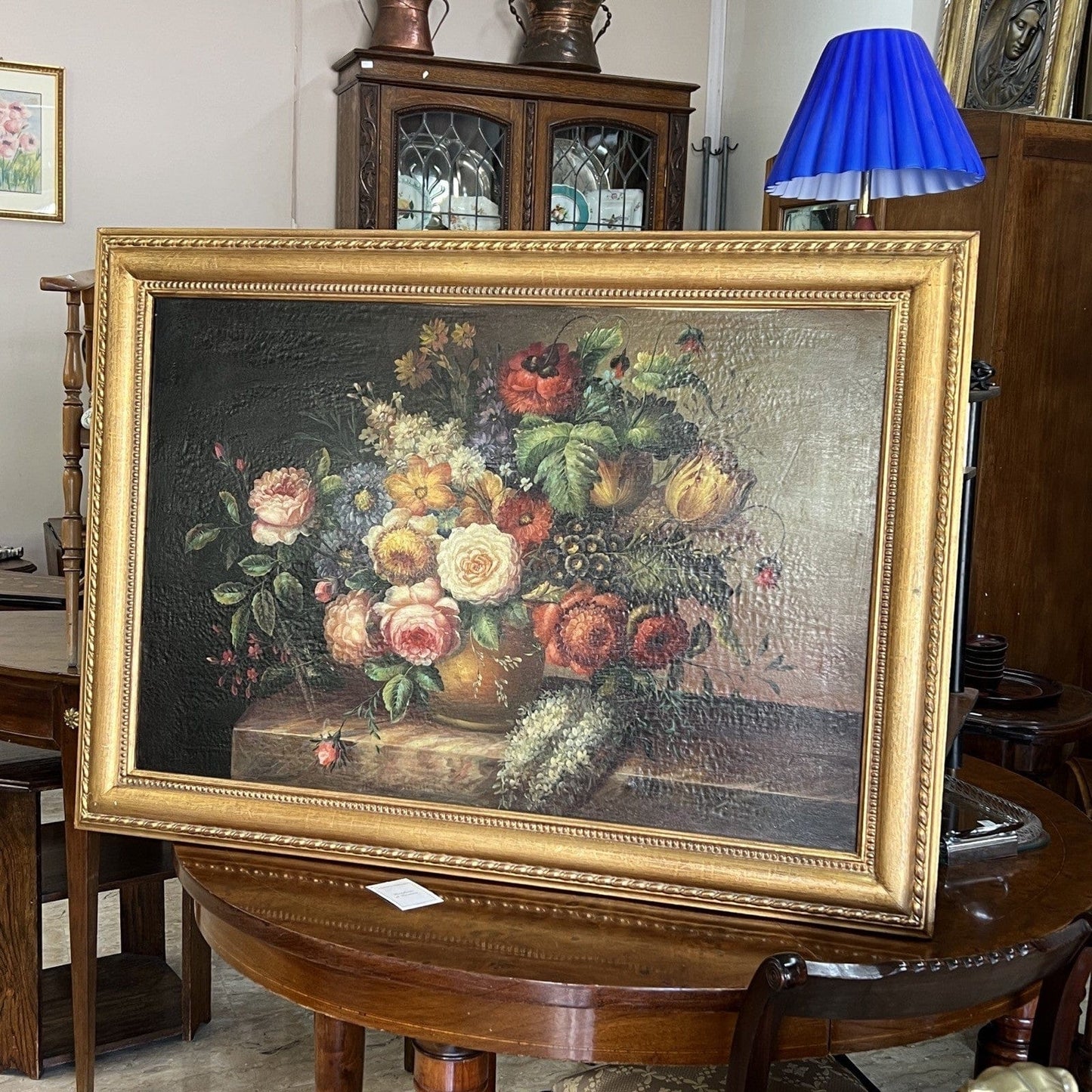 Quadro dipinto a olio su Tela 900 Stile Antico Natura Morta Fiori cornice oro Categoria Quadri