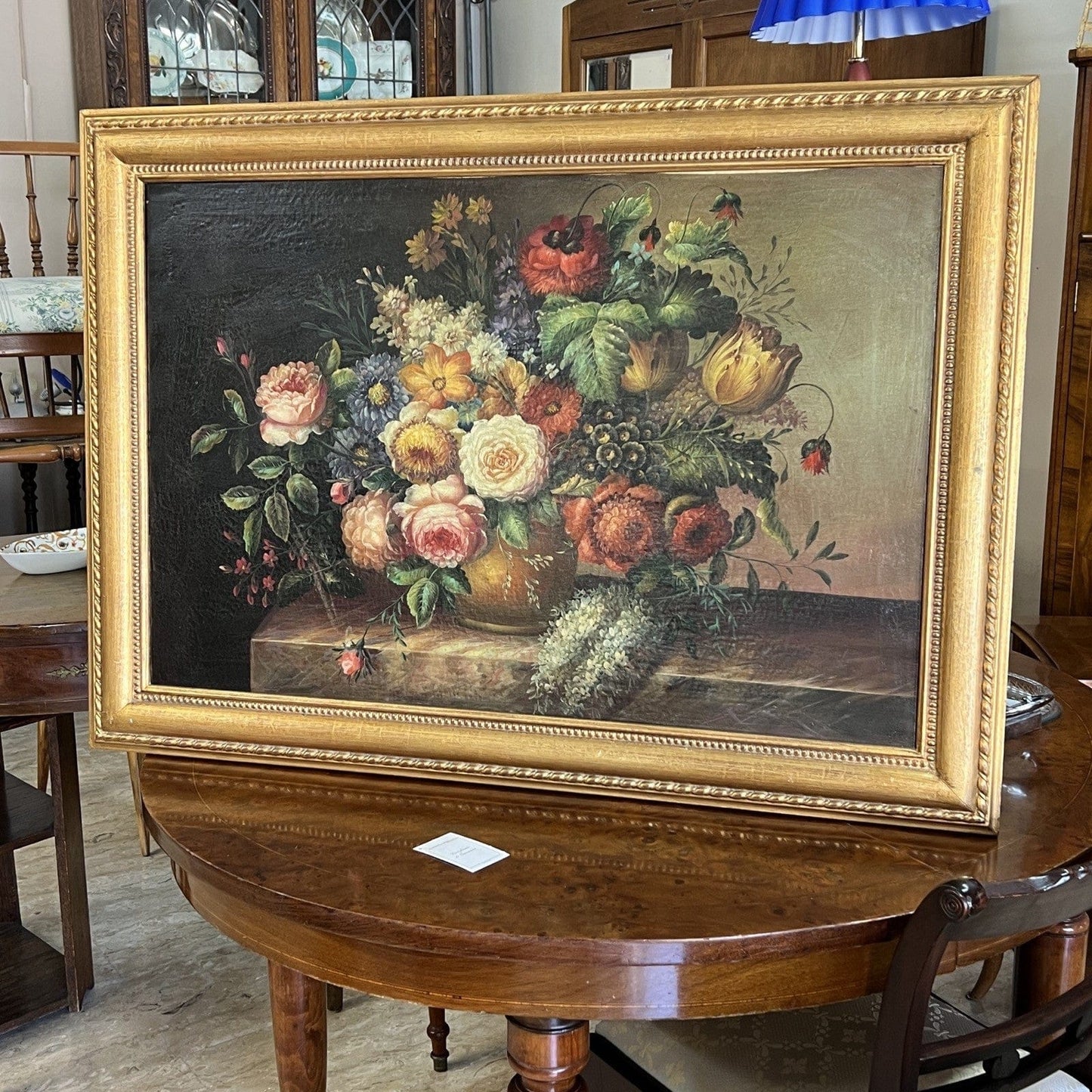 Quadro dipinto a olio su Tela 900 Stile Antico Natura Morta Fiori cornice oro Categoria Quadri