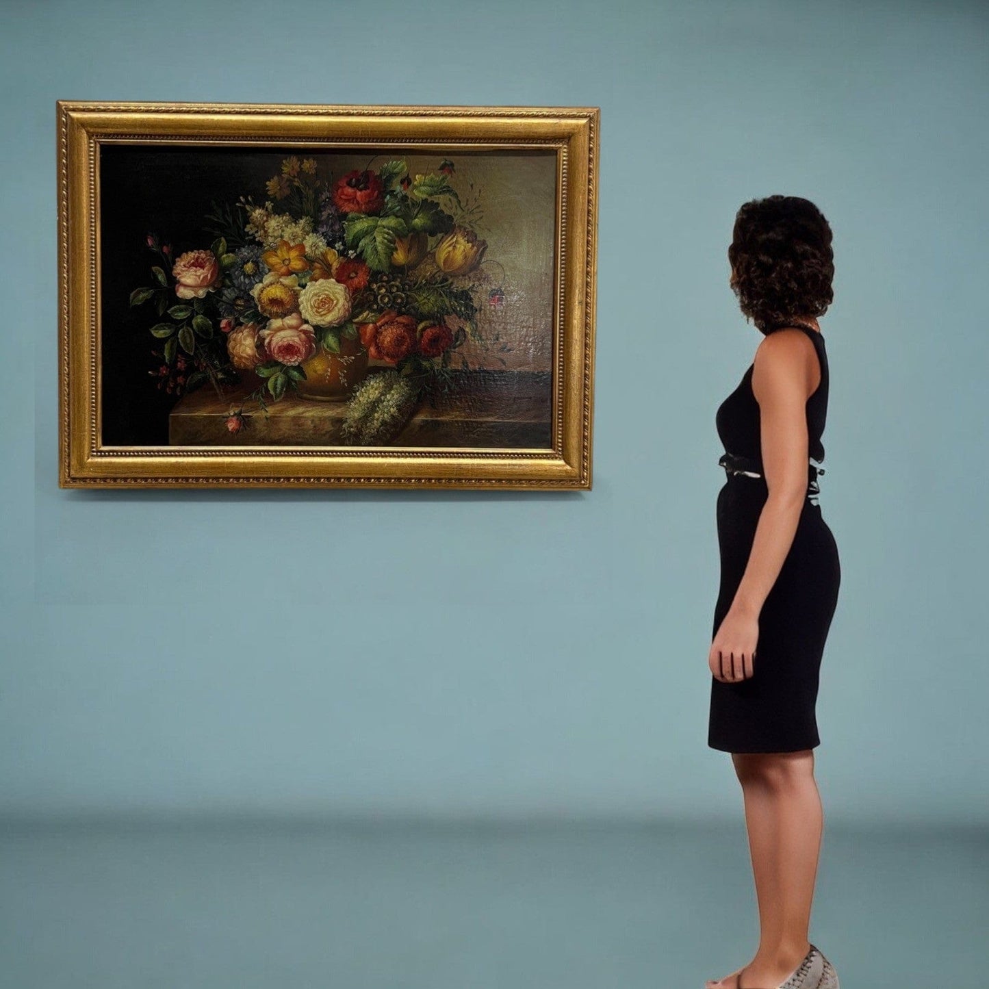 Quadro dipinto a olio su Tela 900 Stile Antico Natura Morta Fiori cornice oro Categoria Quadri