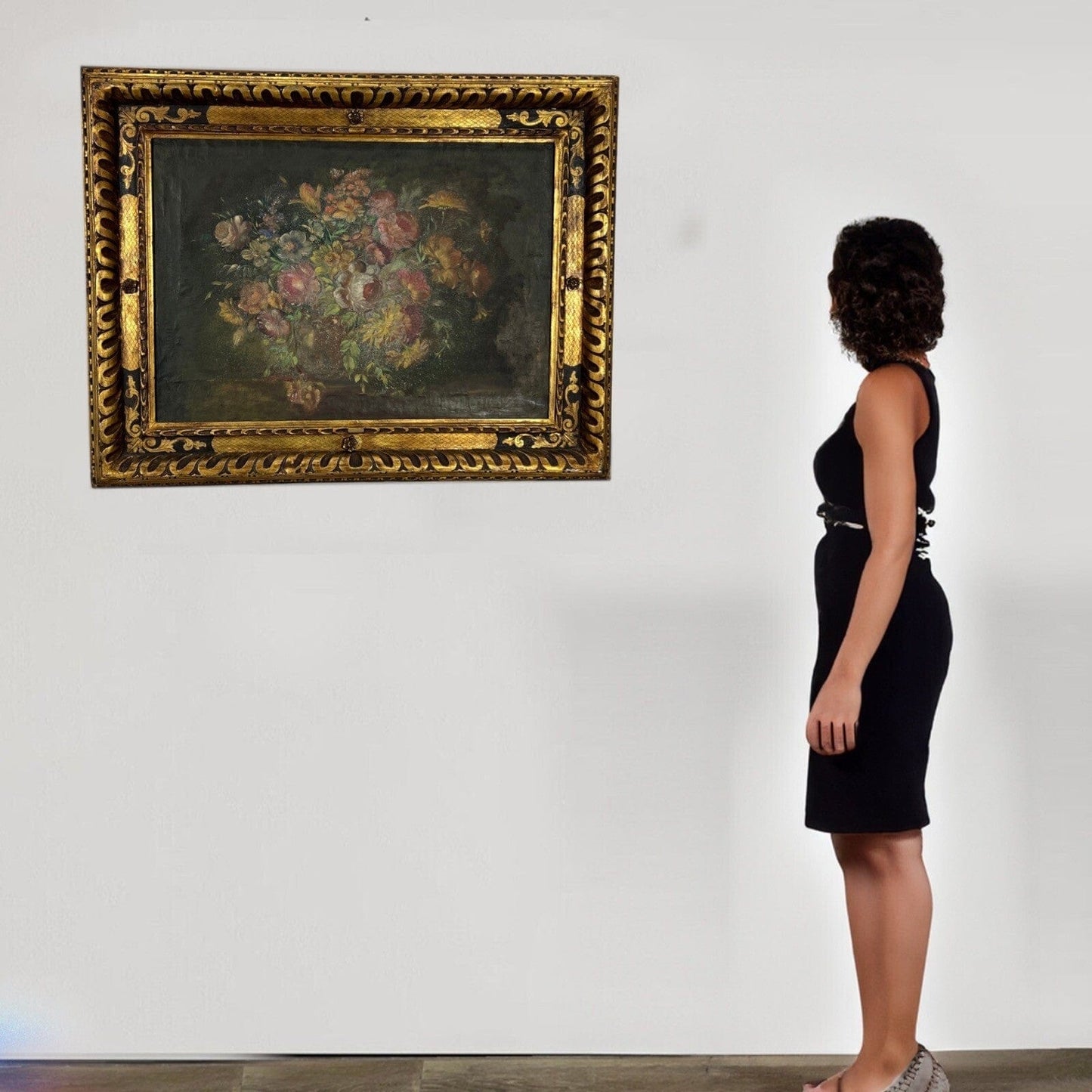Quadro dipinto a olio su Tela 900 Stile Veneziano Natura Morta Fiori cornice oro Categoria Quadri